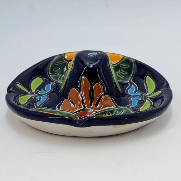 Mexican Sombrero Ashtray Ceramic Hand-Painted Folk Art Talavera Style Hat - Picture 7 of 9